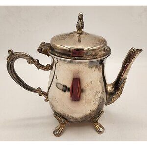 Vintage Gorham Silver Plate Footed Teapot Creamer With Hinged Lid, Ornate Handle